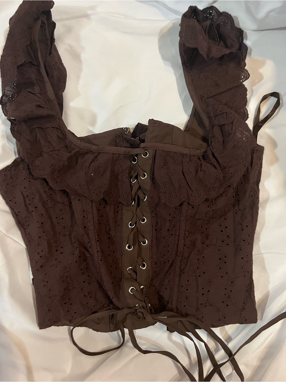 Brown Eyelet Lace-Up Women’s Corset Top